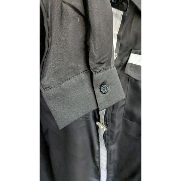 Beulah Black Satin Blouse white Grosgain trim with Rhinestone Buttons L - Picture 4 of 8